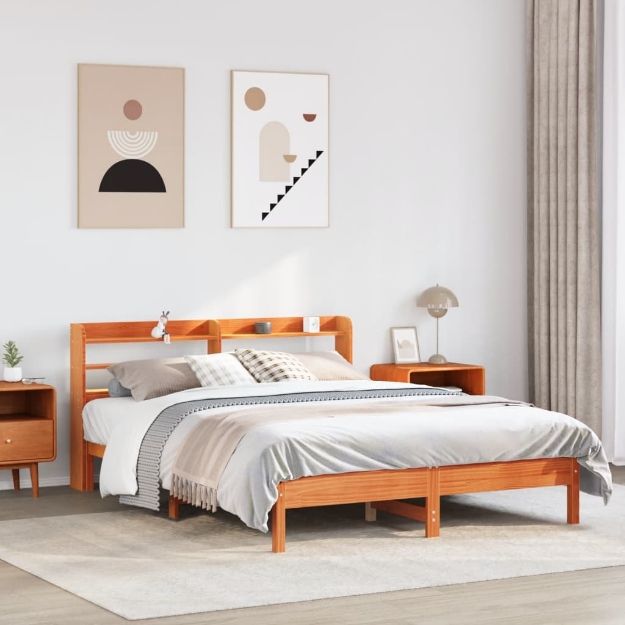 Letto senza Materasso Marrone Cera 135x190 cm in Legno di Pino