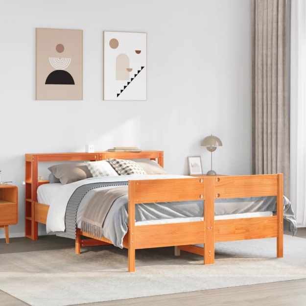 Letto senza Materasso Marrone Cera 135x190 cm in Legno di Pino