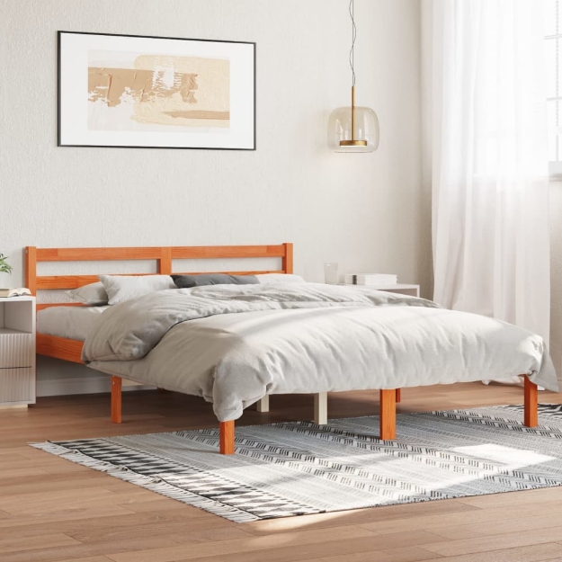 Letto senza Materasso Marrone Cera 135x190 cm in Legno di Pino