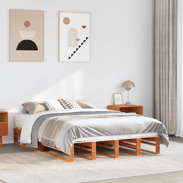 Letto senza Materasso Marrone Cera 135x190 cm in Legno di Pino