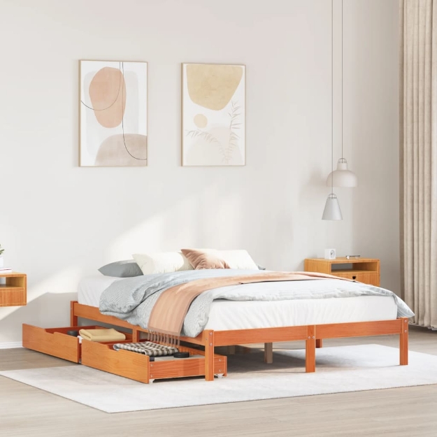 Letto senza Materasso Marrone Cera 135x190 cm in Legno di Pino