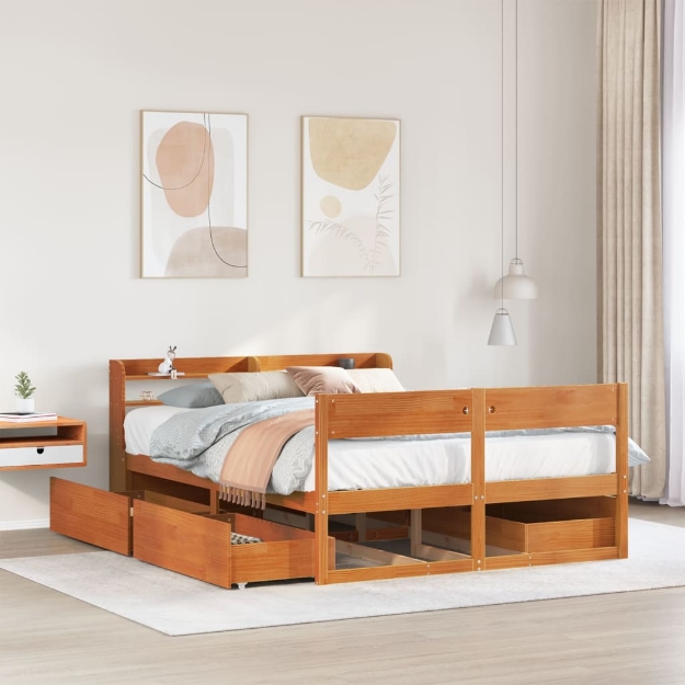 Letto senza Materasso Marrone Cera 135x190 cm in Legno di Pino