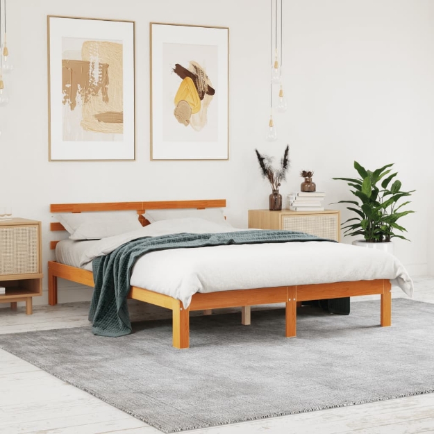 Letto senza Materasso Marrone Cera 135x190 cm in Legno di Pino