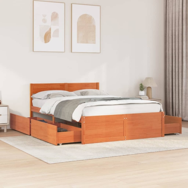 Letto senza Materasso Marrone Cera 135x190 cm in Legno di Pino