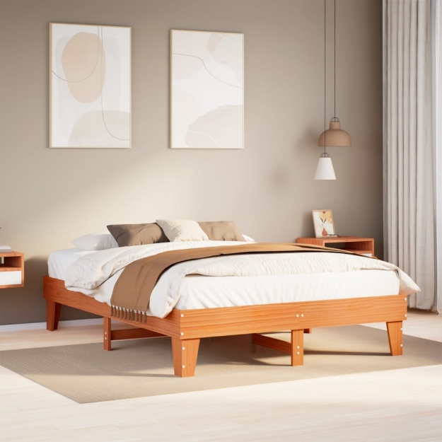 Letto senza Materasso Marrone Cera 140x190 cm in Legno di Pino