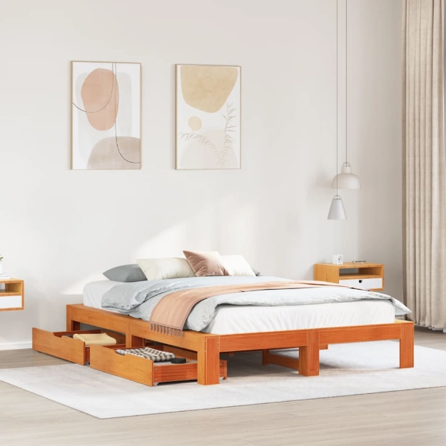 Letto senza Materasso Marrone Cera 140x190 cm in Legno di Pino