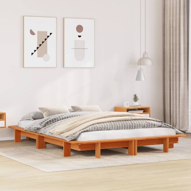 Letto senza Materasso Marrone Cera 140x190 cm in Legno di Pino