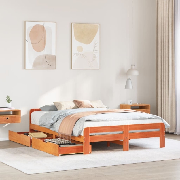 Letto senza Materasso Marrone Cera 140x190 cm in Legno di Pino