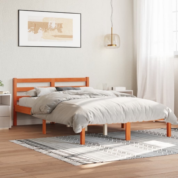 Letto senza Materasso Marrone Cera 150x200 cm in Legno di Pino