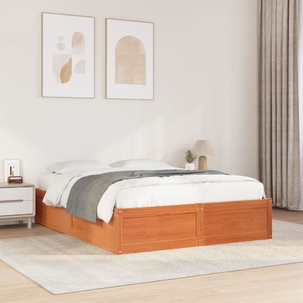 Letto senza Materasso Marrone Cera 150x200 cm in Legno di Pino