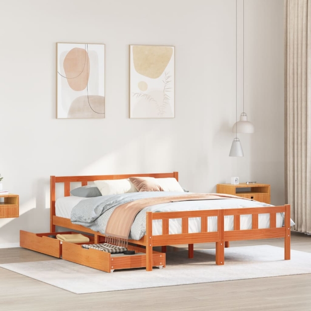 Letto senza Materasso Marrone Cera 150x200 cm in Legno di Pino