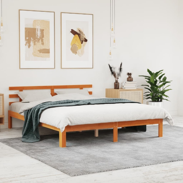 Letto senza Materasso Marrone Cera 160x200 cm in Legno di Pino