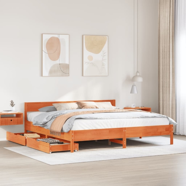 Letto senza Materasso Marrone Cera 180x200 cm in Legno di Pino