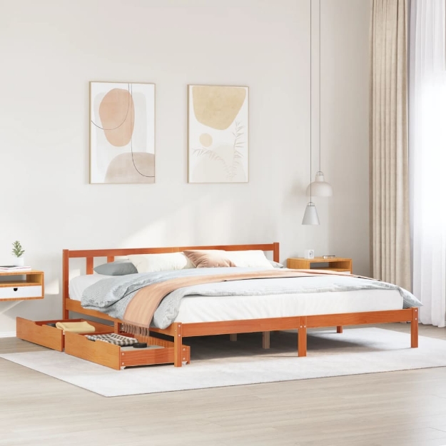 Letto senza Materasso Marrone Cera 180x200 cm in Legno di Pino