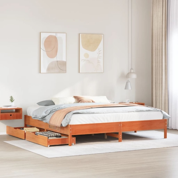 Letto senza Materasso Marrone Cera 180x200 cm in Legno di Pino