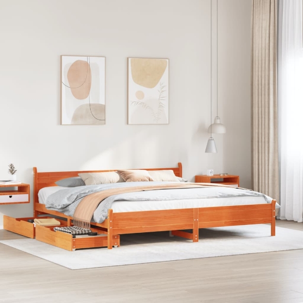 Letto senza Materasso Marrone Cera 180x200 cm in Legno di Pino