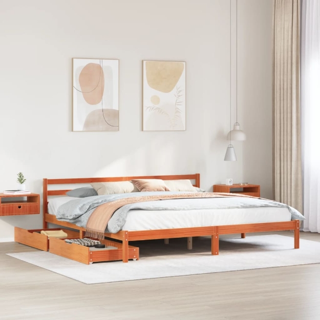 Letto senza Materasso Marrone Cera 200x200 cm in Legno di Pino