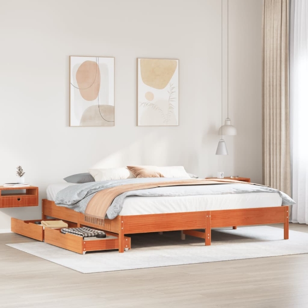 Letto senza Materasso Marrone Cera 200x200 cm in Legno di Pino