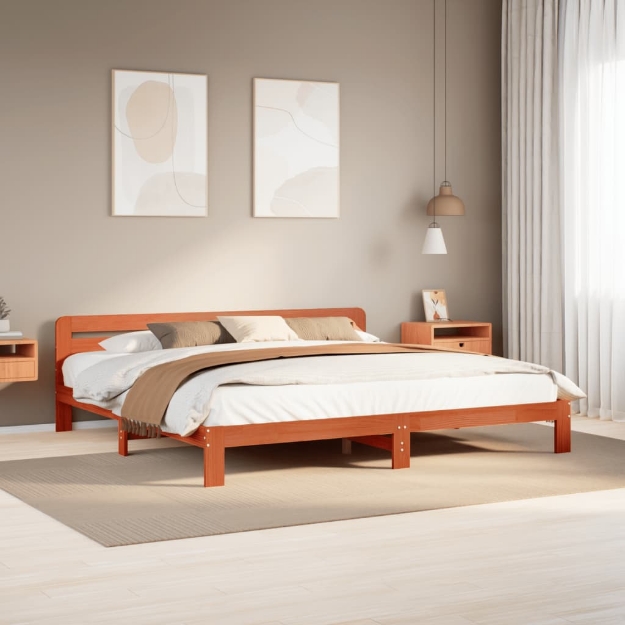 Letto senza Materasso Marrone Cera 200x200 cm in Legno di Pino