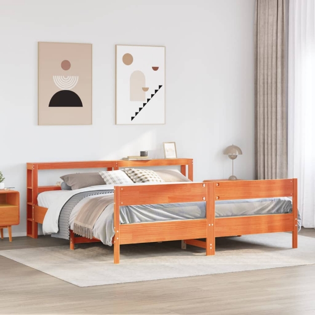 Letto senza Materasso Marrone Cera 200x200 cm in Legno di Pino