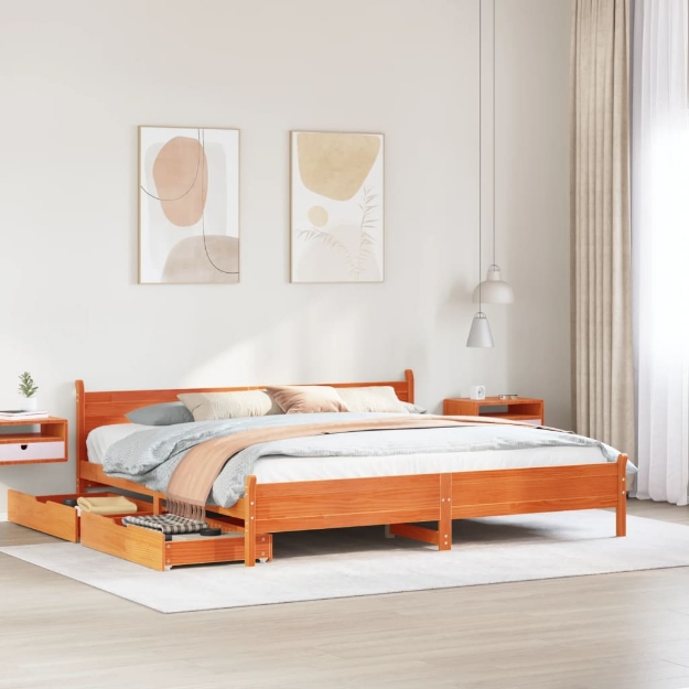 Letto senza Materasso Marrone Cera 200x200 cm in Legno di Pino