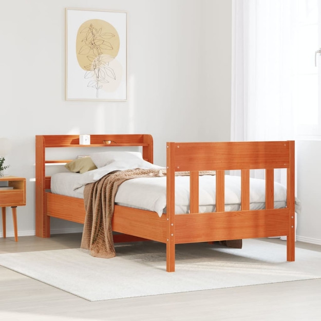 Letto senza Materasso Marrone Cera 75x190 cm in Legno di Pino