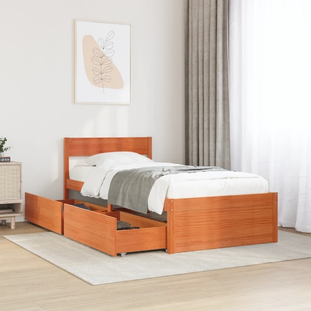 Letto senza Materasso Marrone Cera 75x190 cm in Legno di Pino