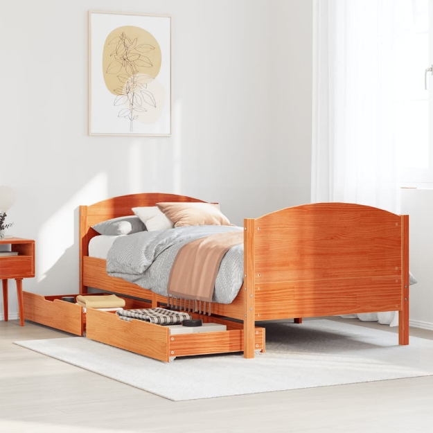 Letto senza Materasso Marrone Cera 75x190 cm in Legno di Pino