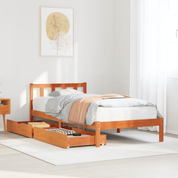 Letto senza Materasso Marrone Cera 75x190 cm in Legno di Pino