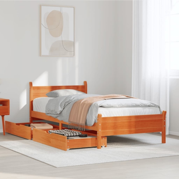 Letto senza Materasso Marrone Cera 75x190 cm in Legno di Pino