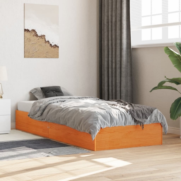 Letto senza Materasso Marrone Cera 90x190 cm in Legno di Pino