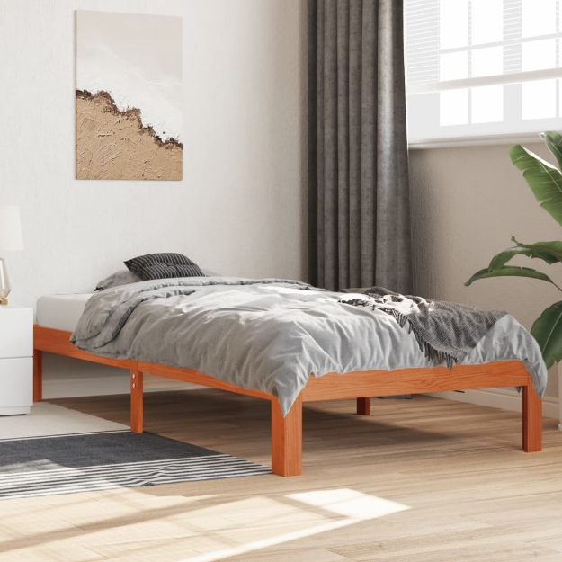 Letto senza Materasso Marrone Cera 90x200 cm Legno di Pino