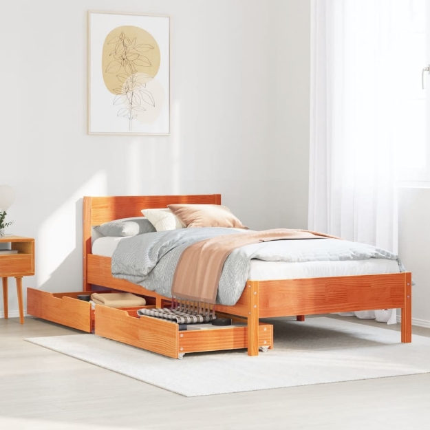 Letto senza Materasso Marrone Cera 90x200 cm Legno di Pino