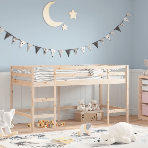 Letto Soppalco con Scala Bambini 90x200 cm Legno Massello Pino