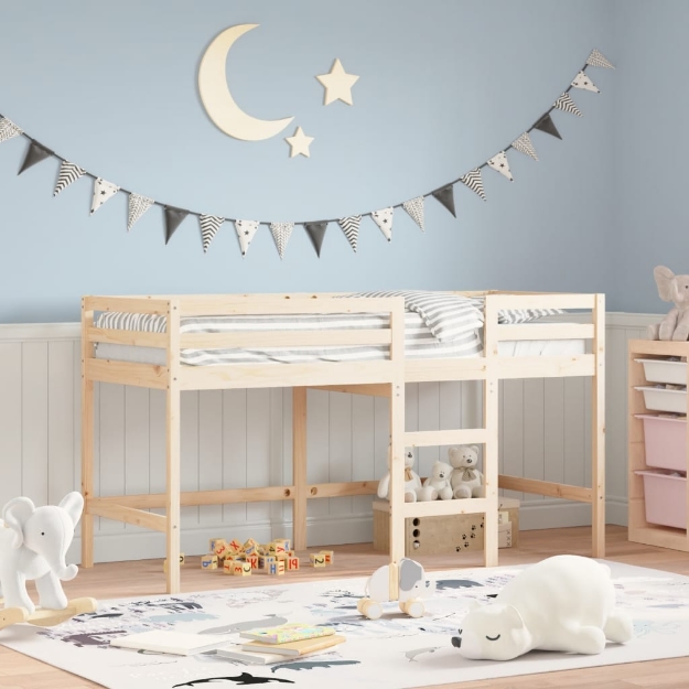 Letto Soppalco con Scala Bambini 90x200 cm Legno Massello Pino