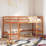 Letto Soppalco con Scala Bambini Marrone 80x200cm Massello Pino