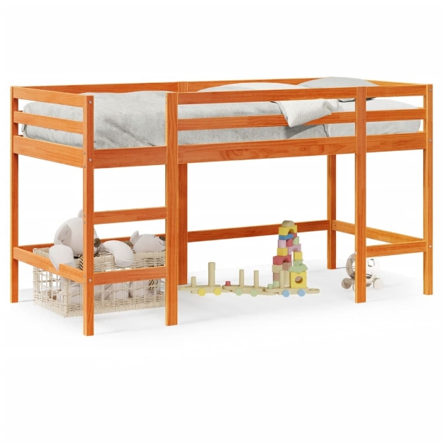 Letto Soppalco con Scala Bambini Marrone 90x190cm Massello Pino