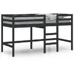 Letto Soppalco con Scala Bambini Nero 80x200cm Massello Pino