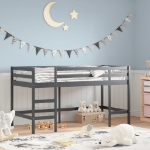 Letto Soppalco con Scala Bambini Nero 80x200cm Massello Pino