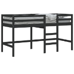 Letto Soppalco con Scala Bambini Nero 90x190 cm Massello Pino