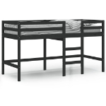 Letto Soppalco con Scala Bambini Nero 90x200cm Massello Pino