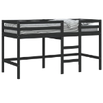 Letto Soppalco con Scala Bambini Nero 90x200cm Massello Pino