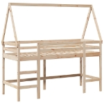 Letto Soppalco con Scala e Tetto 80x200 cm Legno Massello Pino