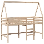 Letto Soppalco con Scala e Tetto 80x200 cm Legno Massello Pino