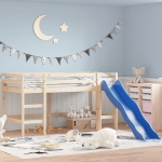 Letto Soppalco con Scivolo Bambini 90x190cm Legno Massello Pino