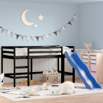 Letto Soppalco con Scivolo Bambini Nero 80x200cm Massello Pino