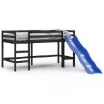 Letto Soppalco con Scivolo Bambini Nero 80x200cm Massello Pino