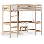 Letto Soppalco con Scrivania 90x190 cm Legno Massello Pino