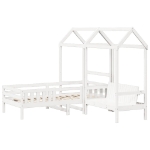 Set Letto e Panca con Tetto Bianco 90x190cm Legno Massello Pino