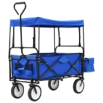 Carrello Pieghevole a Mano con Tettuccio in Acciaio Blu